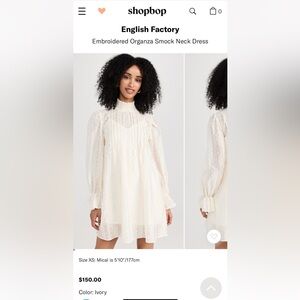 NWT English Factory Ivory Embroidered Organza Smock Neck Dress